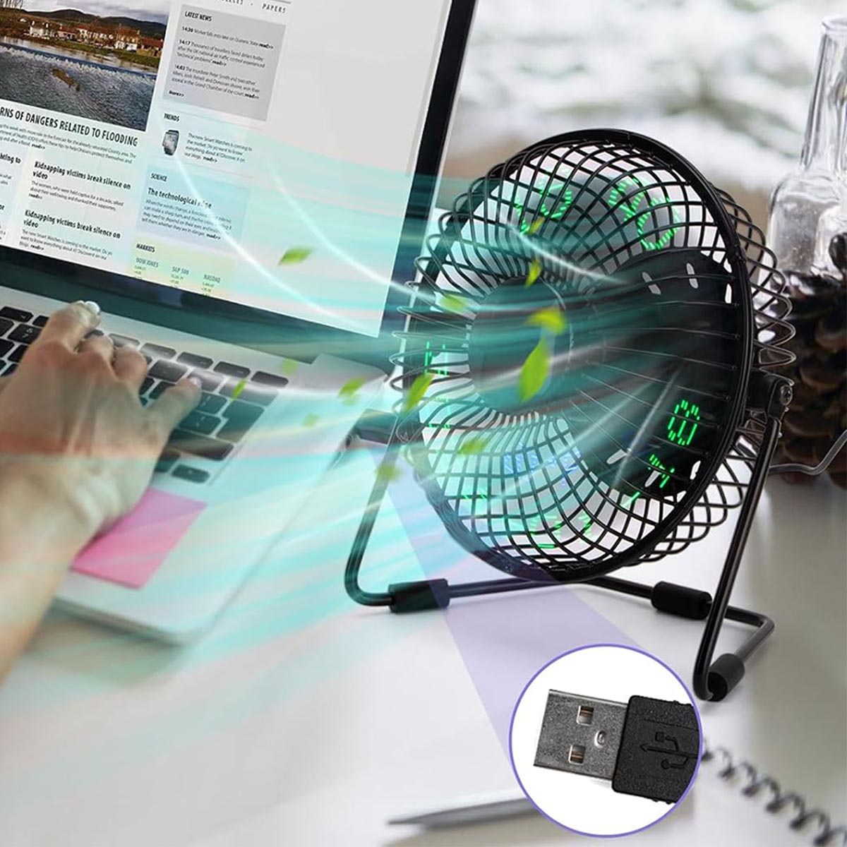 Miniatura 8 de Ventilador + Reloj LED USB